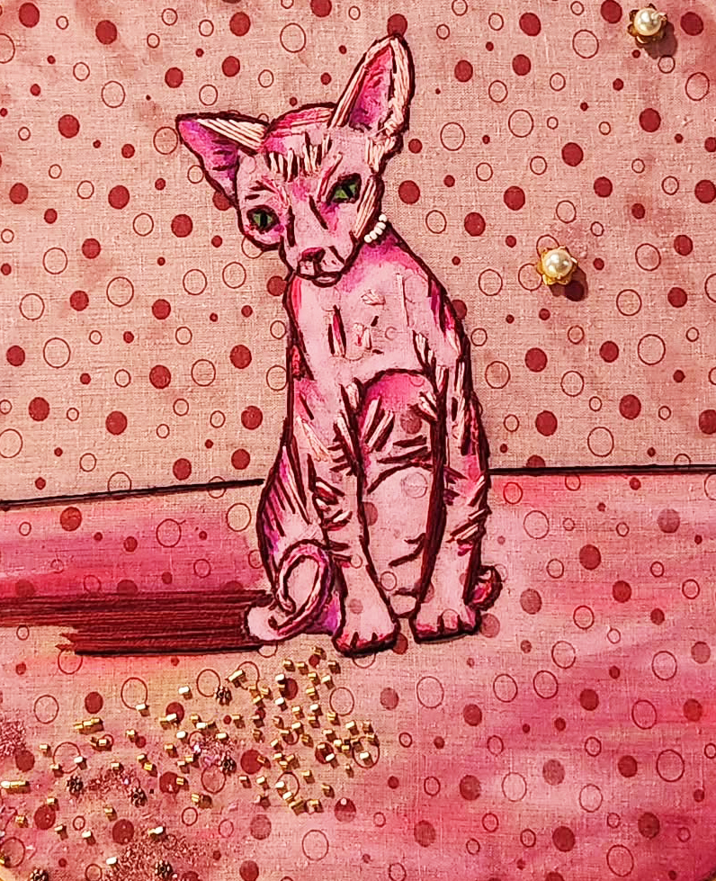 A pink painting of a cat