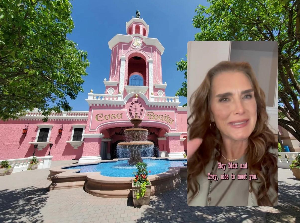 A pink restaurant and photo of brooke shields