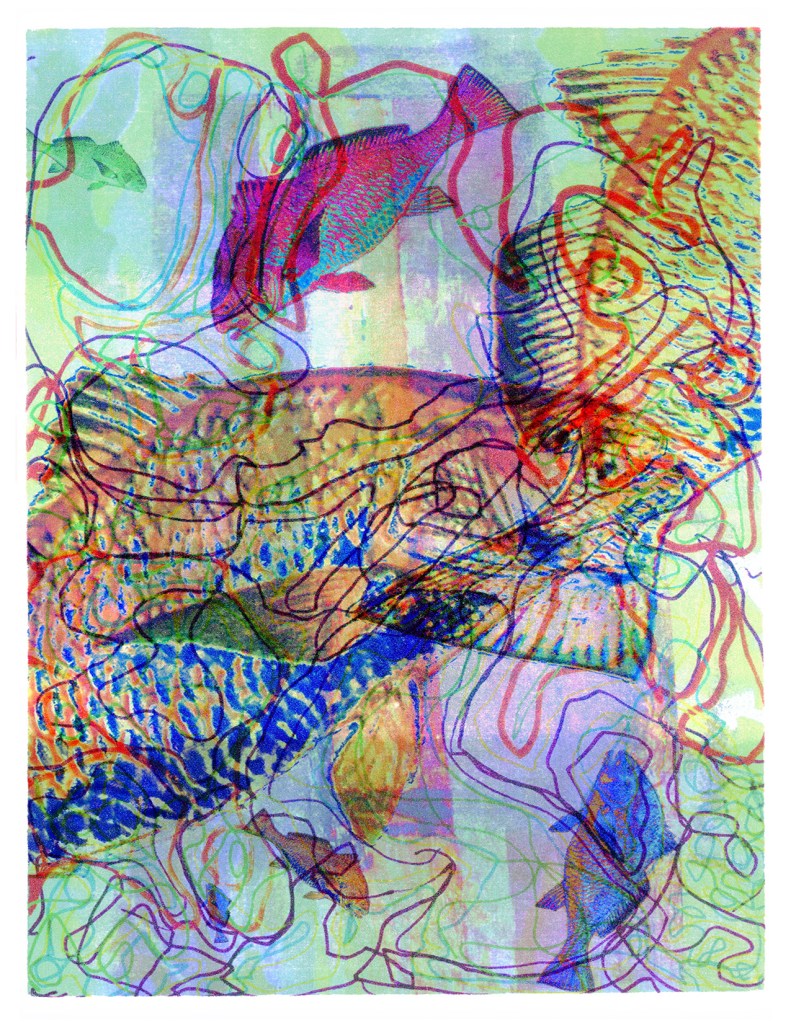 A colorful painting of fish