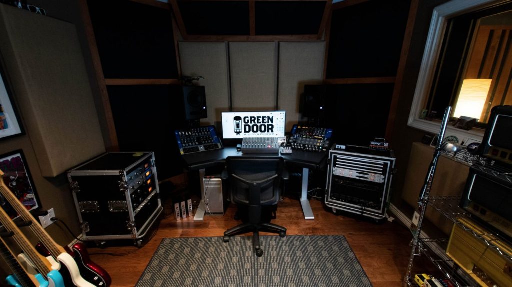 a studio mixing console