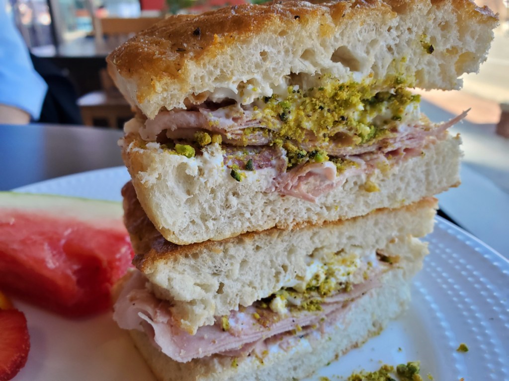 pistachio and mortadella sandwich