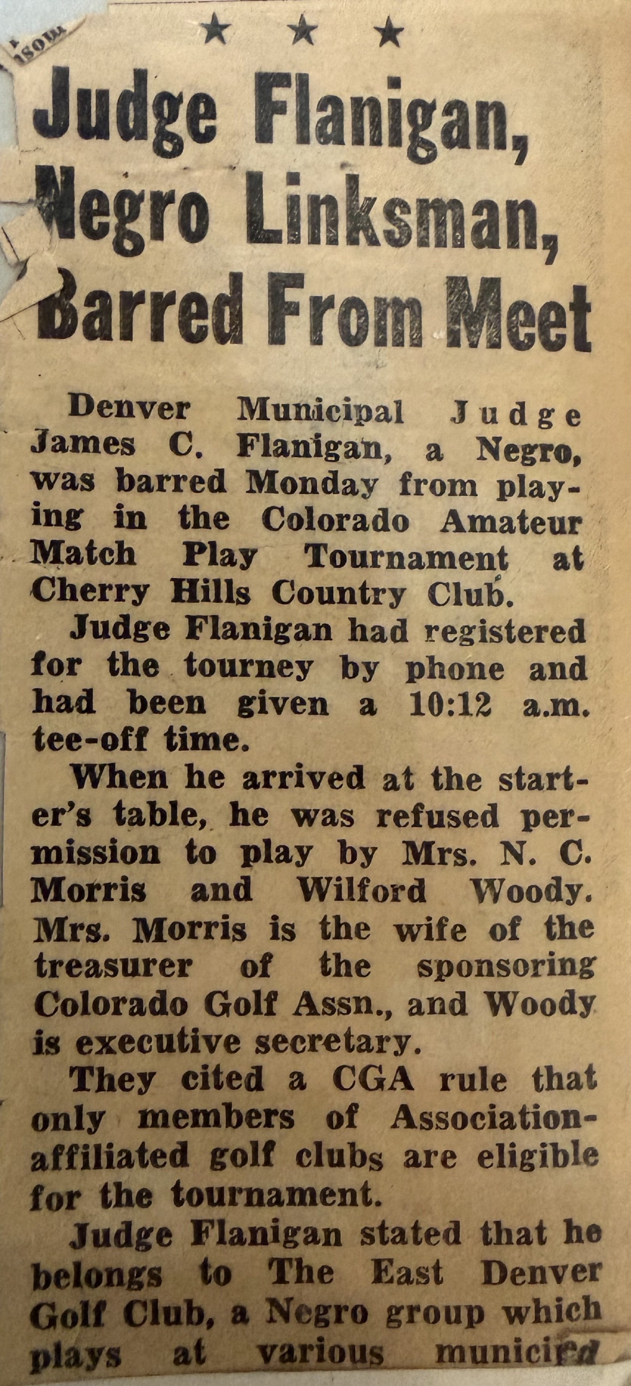Old Denver newspaper article about black man barred from golf course