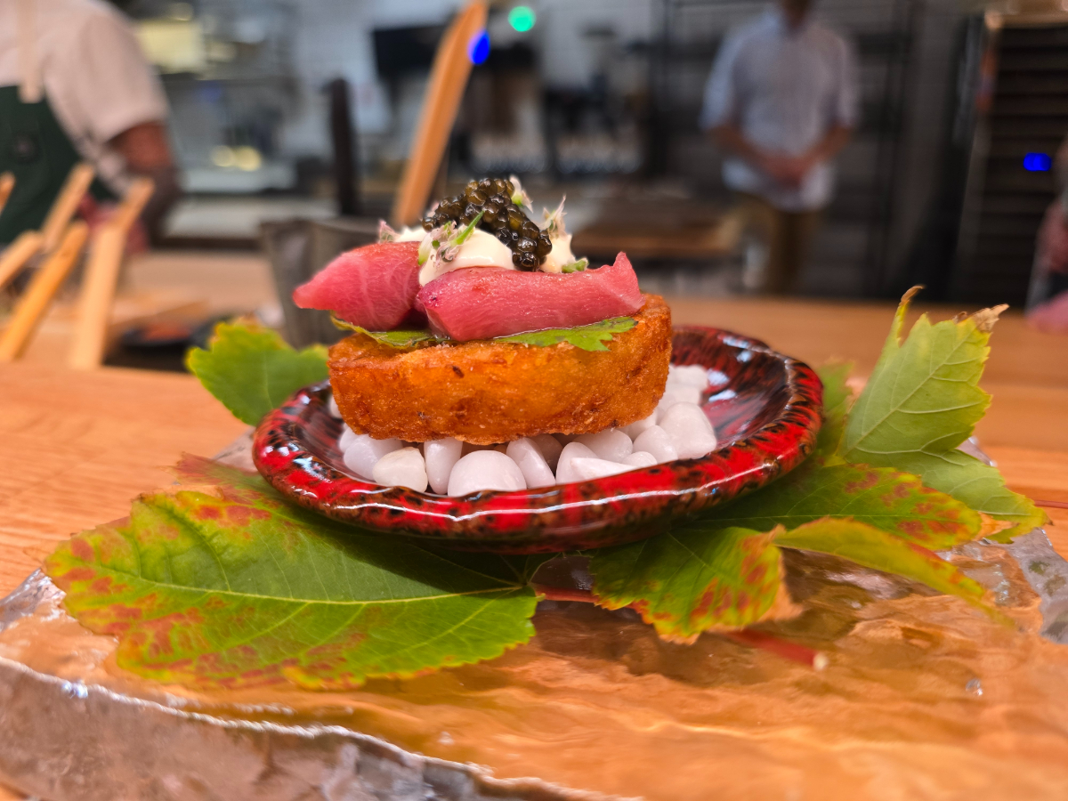 latke topped with otoro and caviar