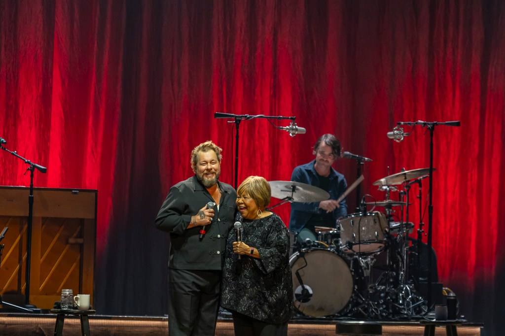 Nathaniel Rateliff and Mavis Staples on stage at the Mission Ballroom in Denver, Colorado.