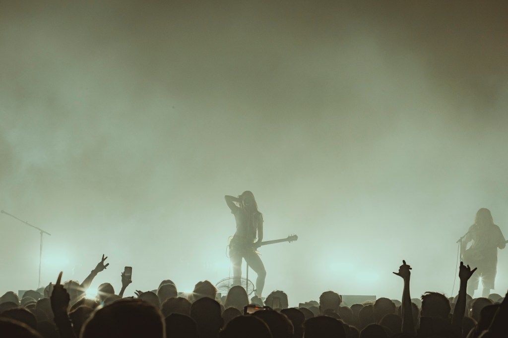 Wet Leg on stage at Mission Ballroom in Denver, Colorado.