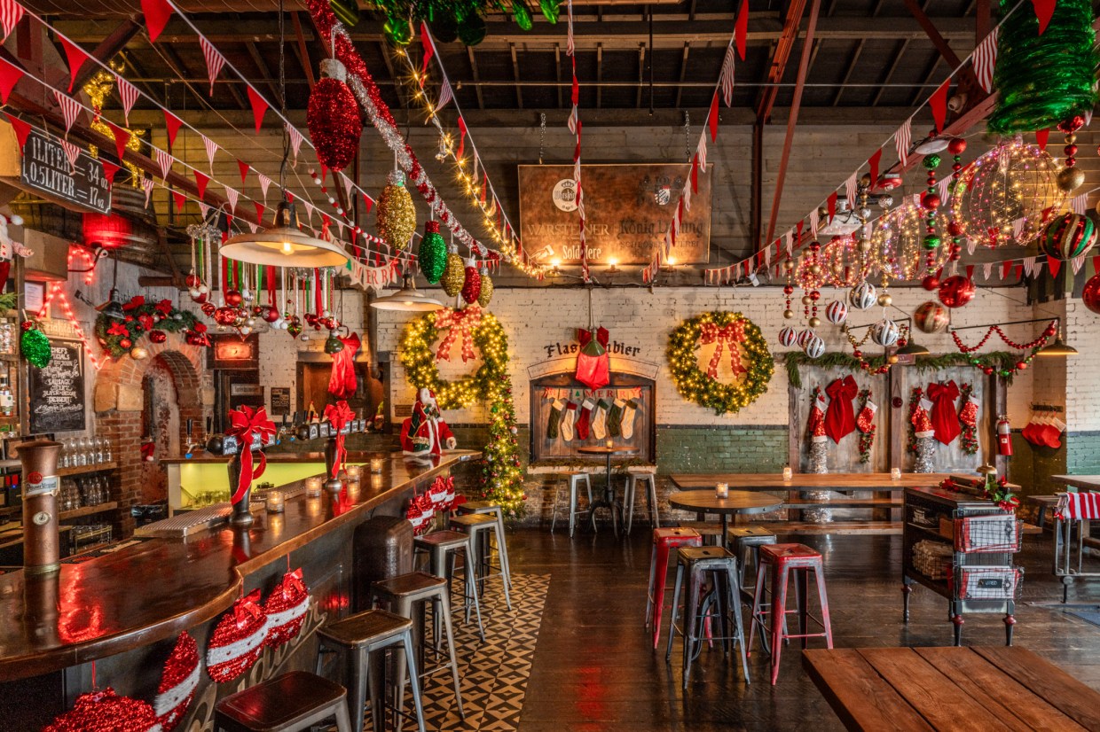 bar decorated for Christmas