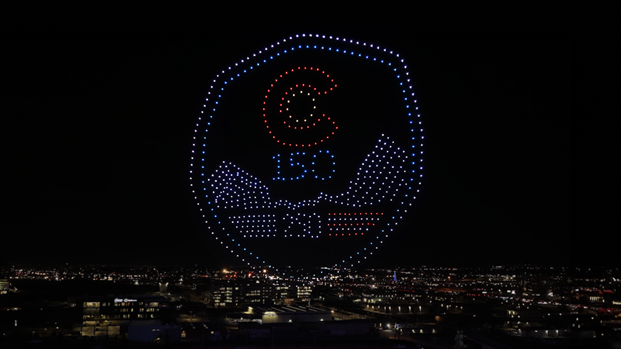 drones in the sky with the CO150 logo