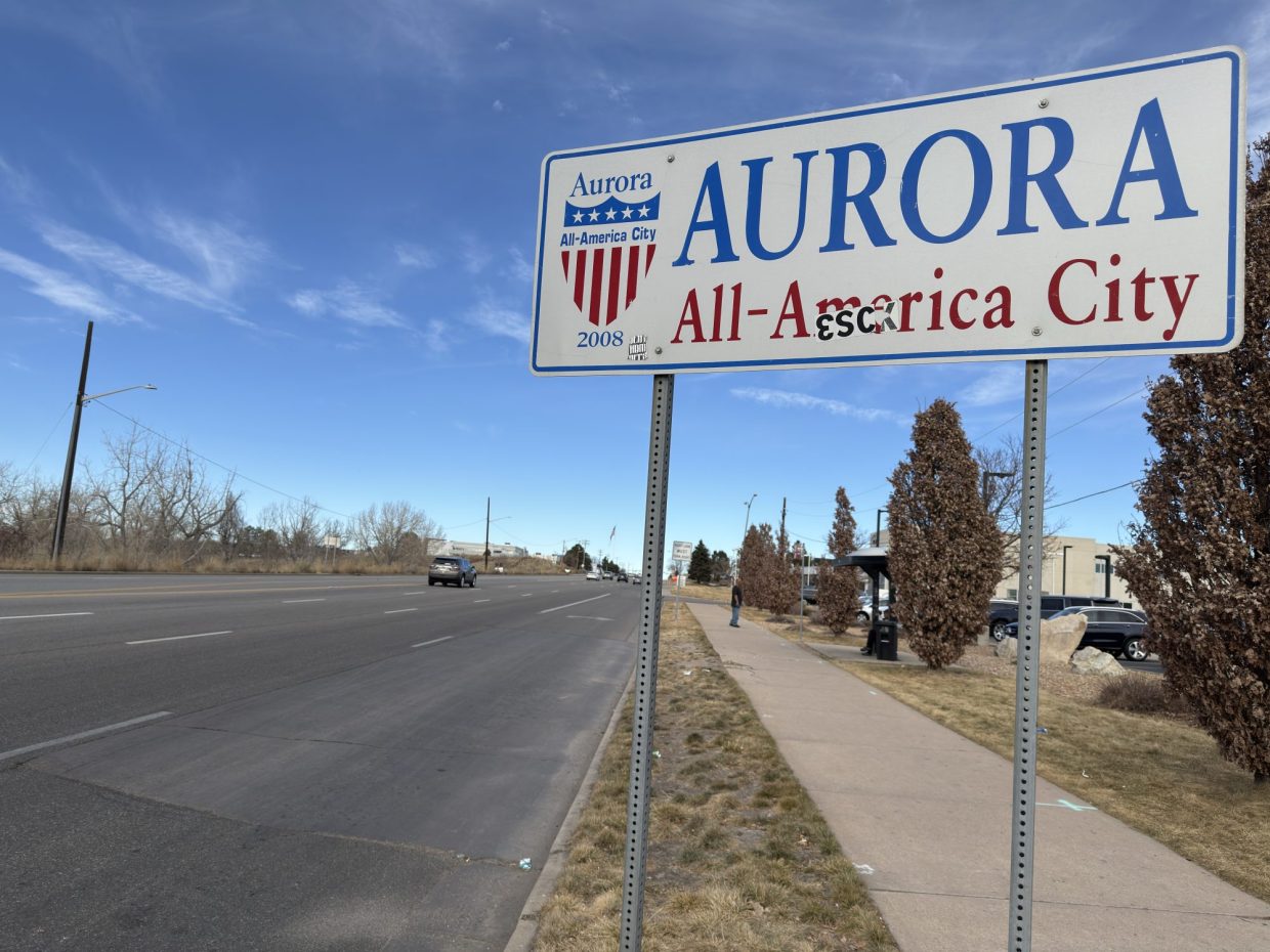 A sign in Aurora