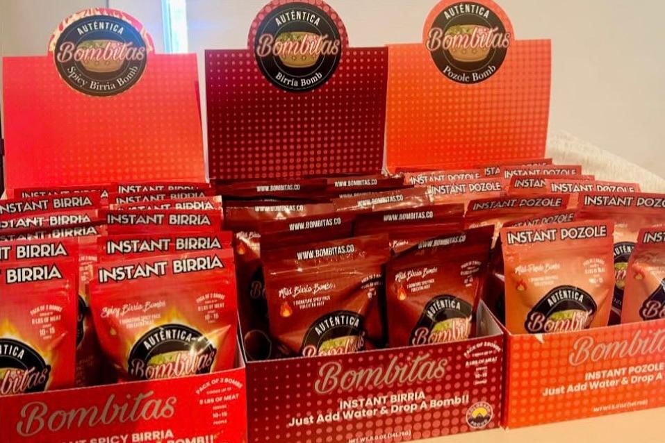 Red-hued branded packages of Bombitas spice bombs