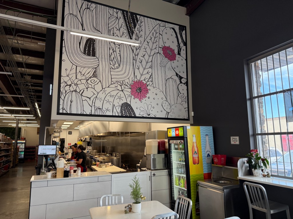 a mural over a counter