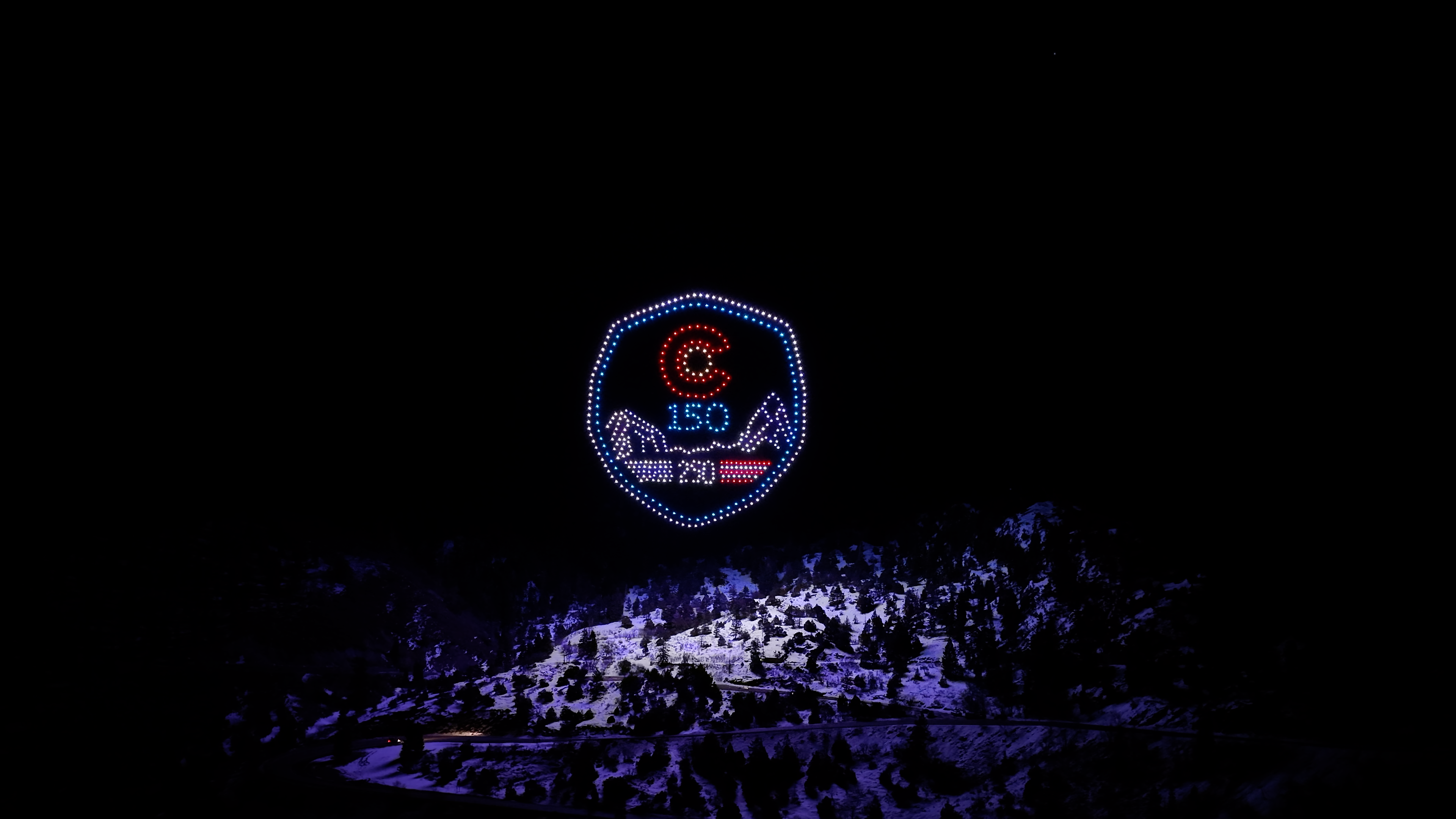 drones light up Ouray with the Colorado 150 logo