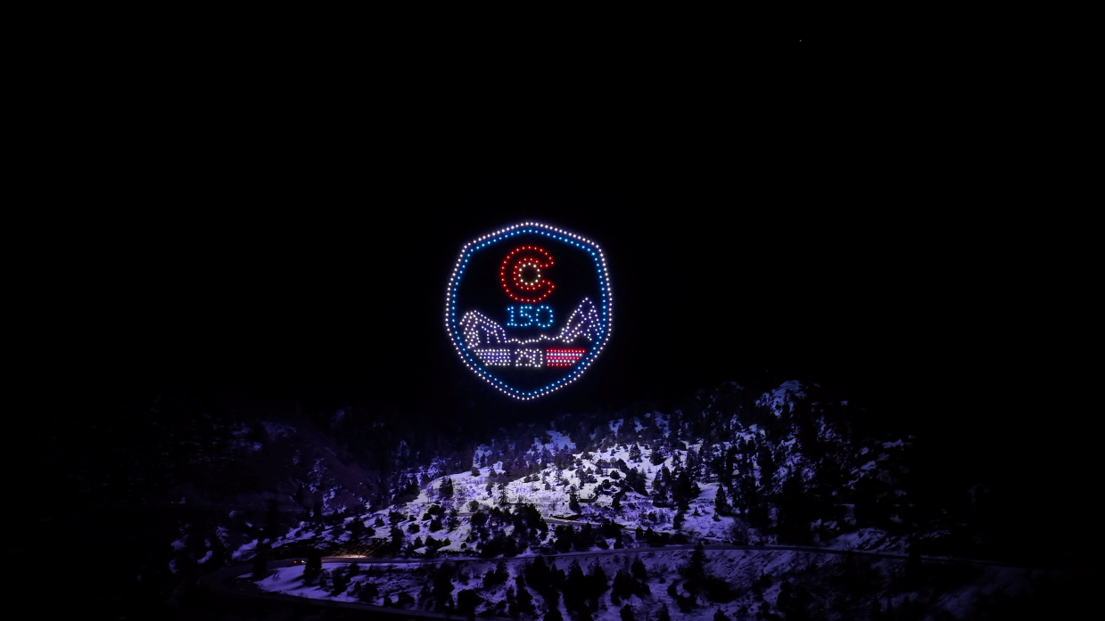 drones light up Ouray with the Colorado 150 logo