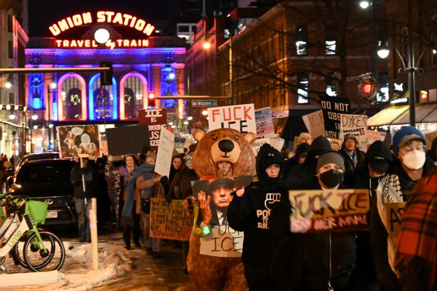 protest in downtown denver