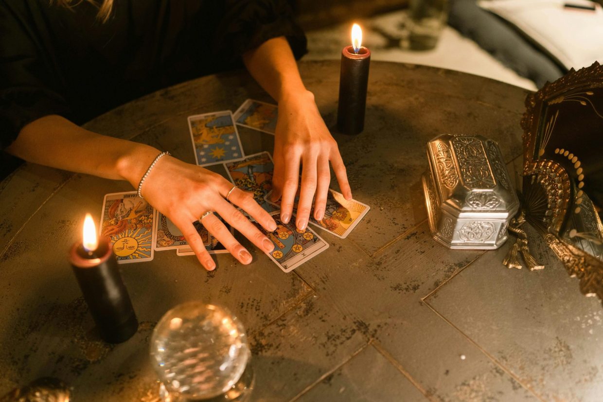 a person reading tarot