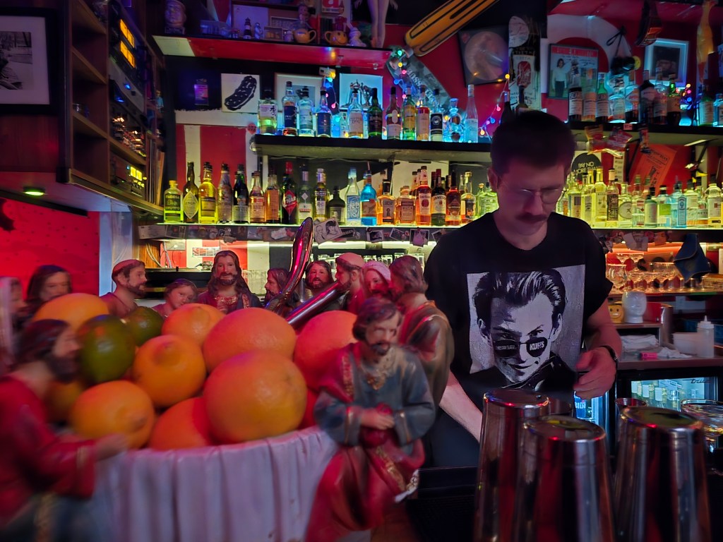 bowl of fruit on a bar