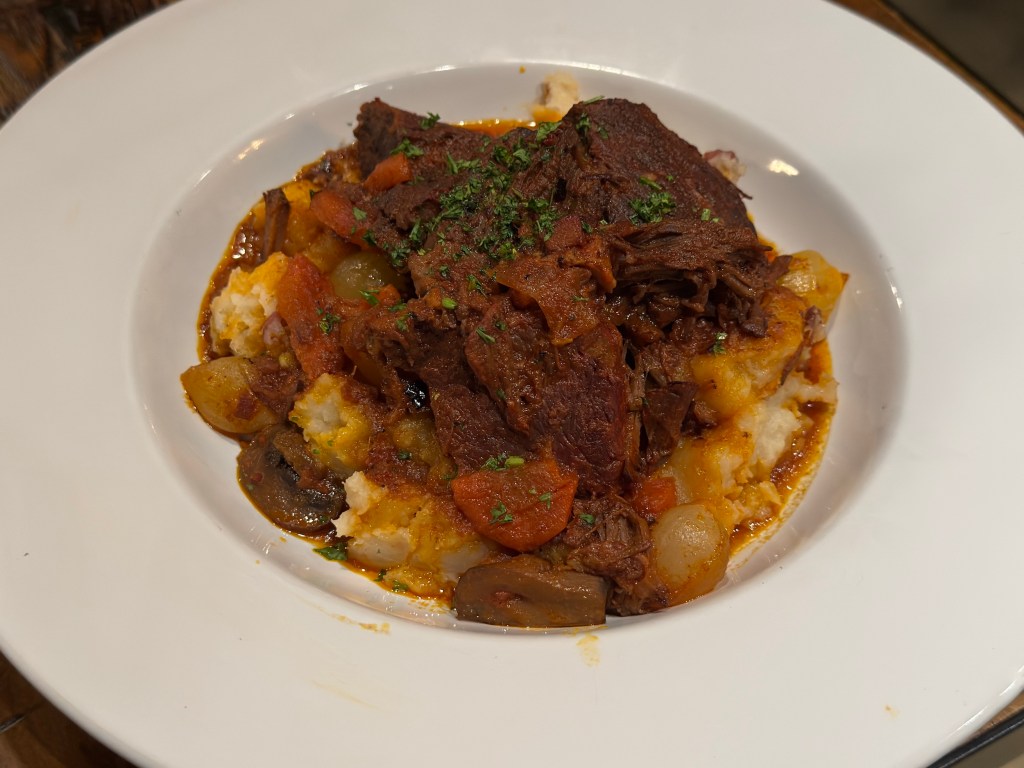 a bowl of beef bourguignon