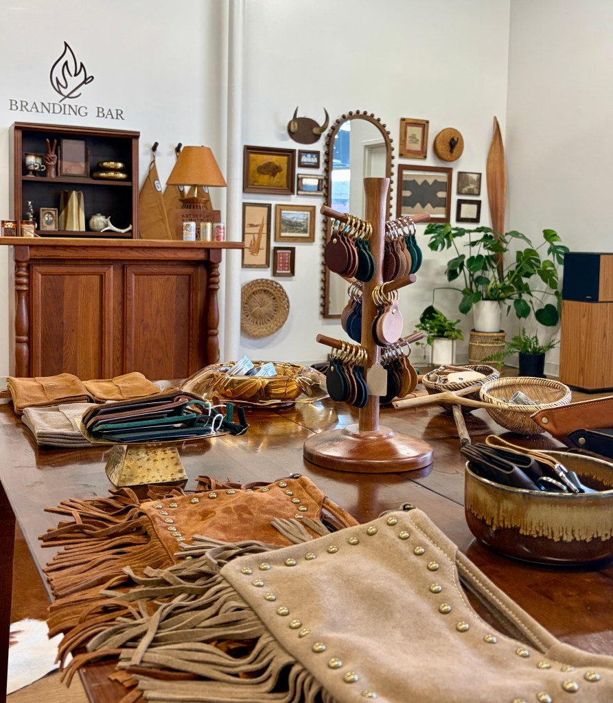 leather bags on a table