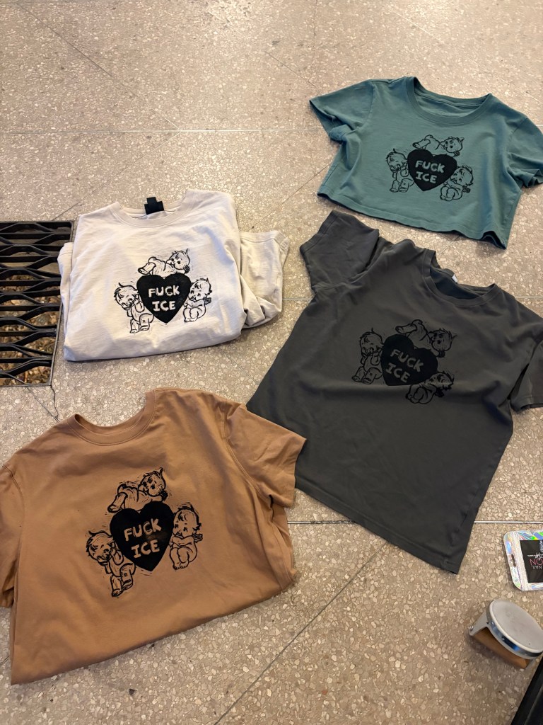 T-shirts printed with a design that says "Fuck ICE"