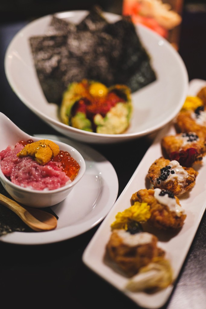 a variety of Sushi bites