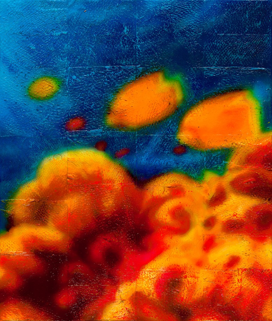 A colorful painting made of the skins of invasive species