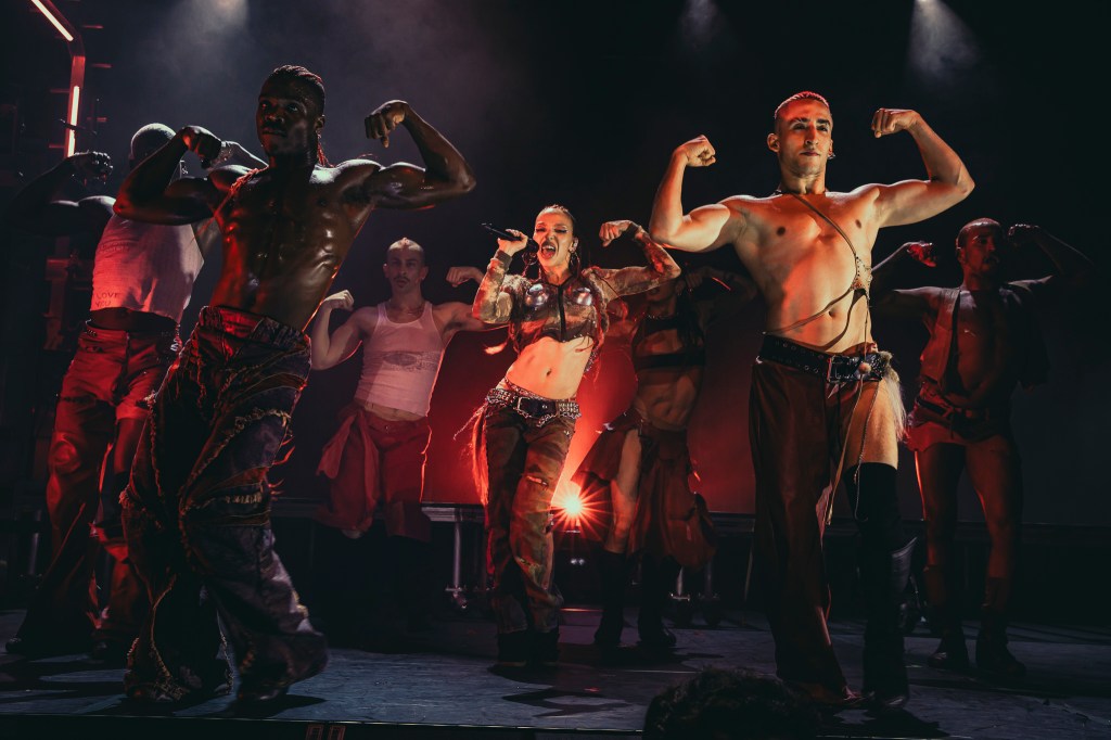 FKA Twigs on stage with additional stage performers at the Fillmore Auditorium in Denver, Colorado, on Monday, March 30.
