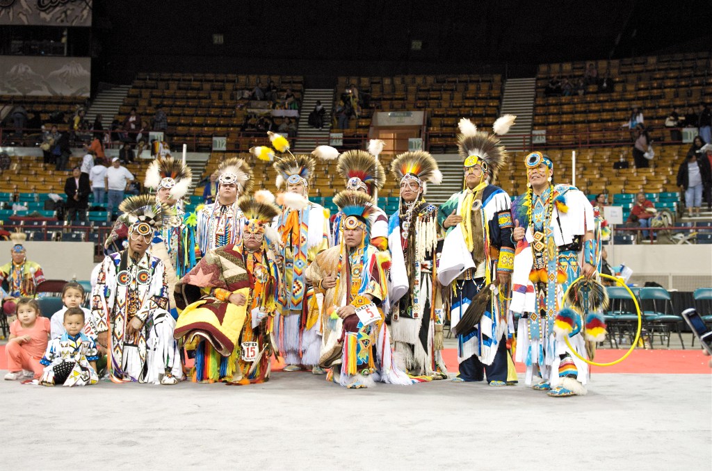 Native Americans gather for a powwow