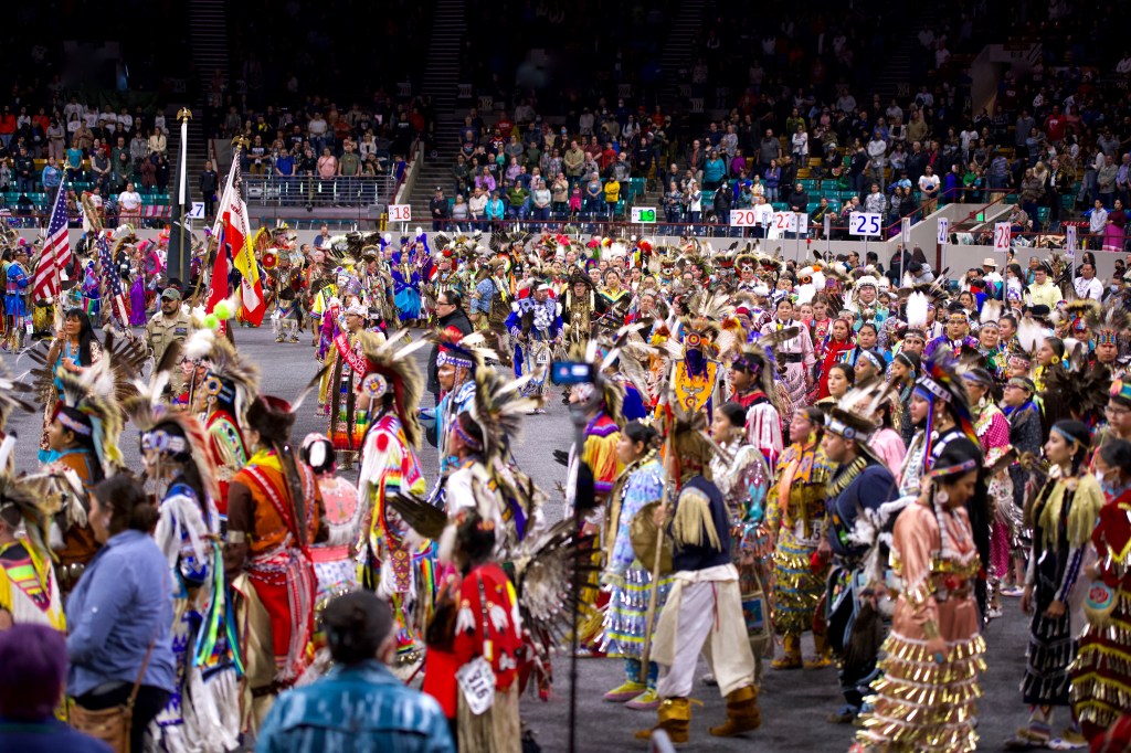 Native Americans gather for a powwow