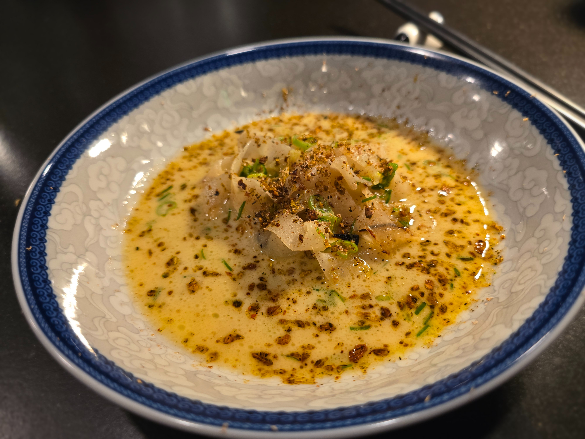 kohlrabi ribbons in a broth