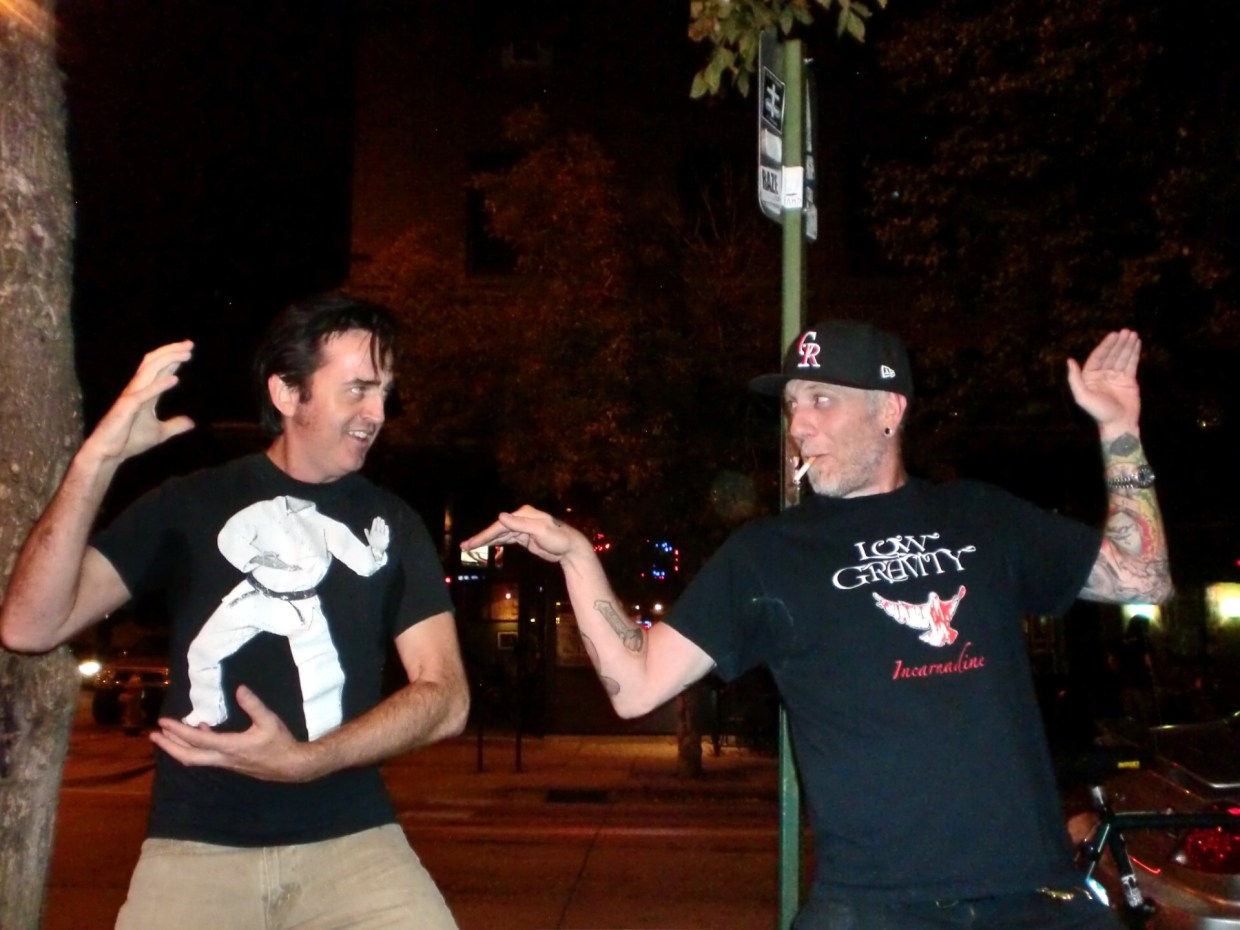 Jonny Barber (left) and Jim Norris (right) back in 2012, when the Elvis -Jesus connection was born, possibly in a manger near Englewood.