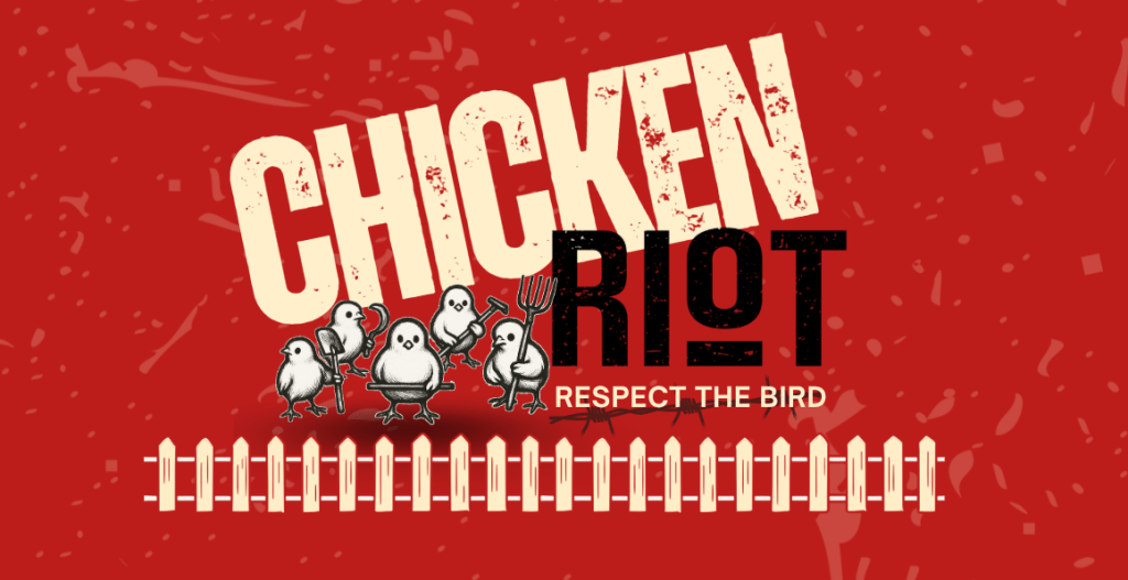 screenshot of a "chicken Riot" logo