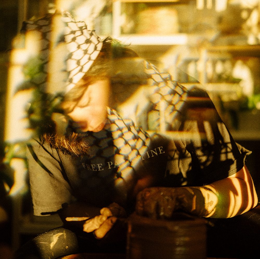 A young person working