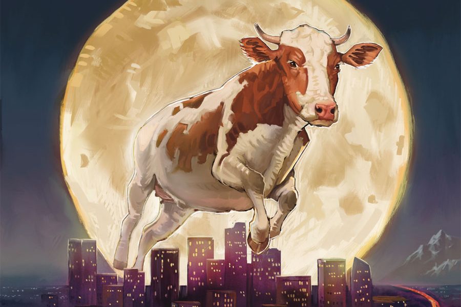 Illustration of cow jumping over the moon