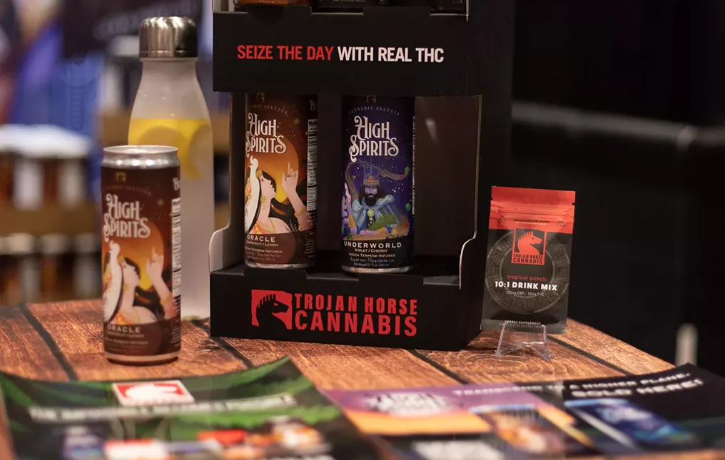 hemp-derivied thc drinks and drink mixes on display