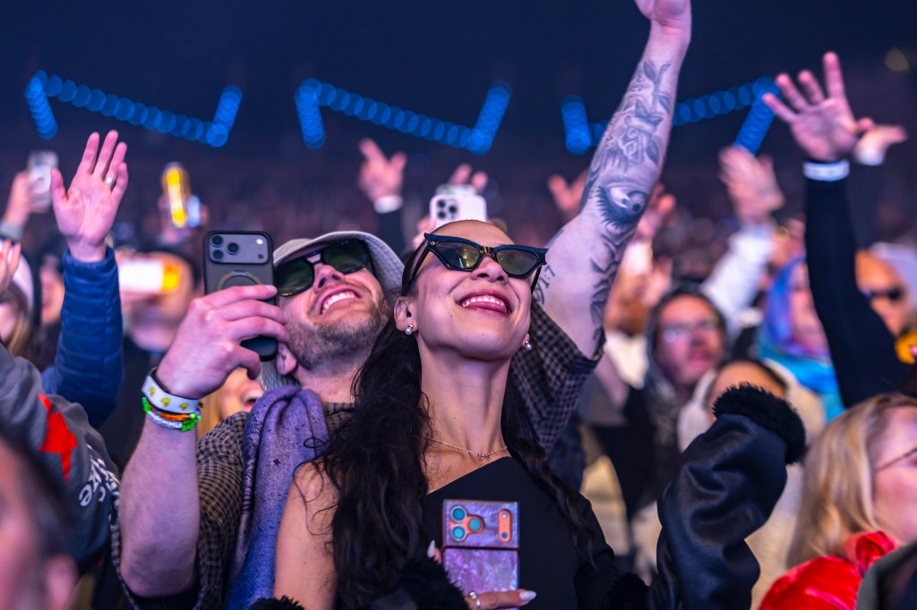 A photo of concertgoers during Alesso at Red Rocks in Morrison, Colorado, on April 25.