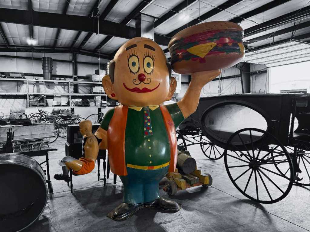 vintage fibergalss hamburger mascot