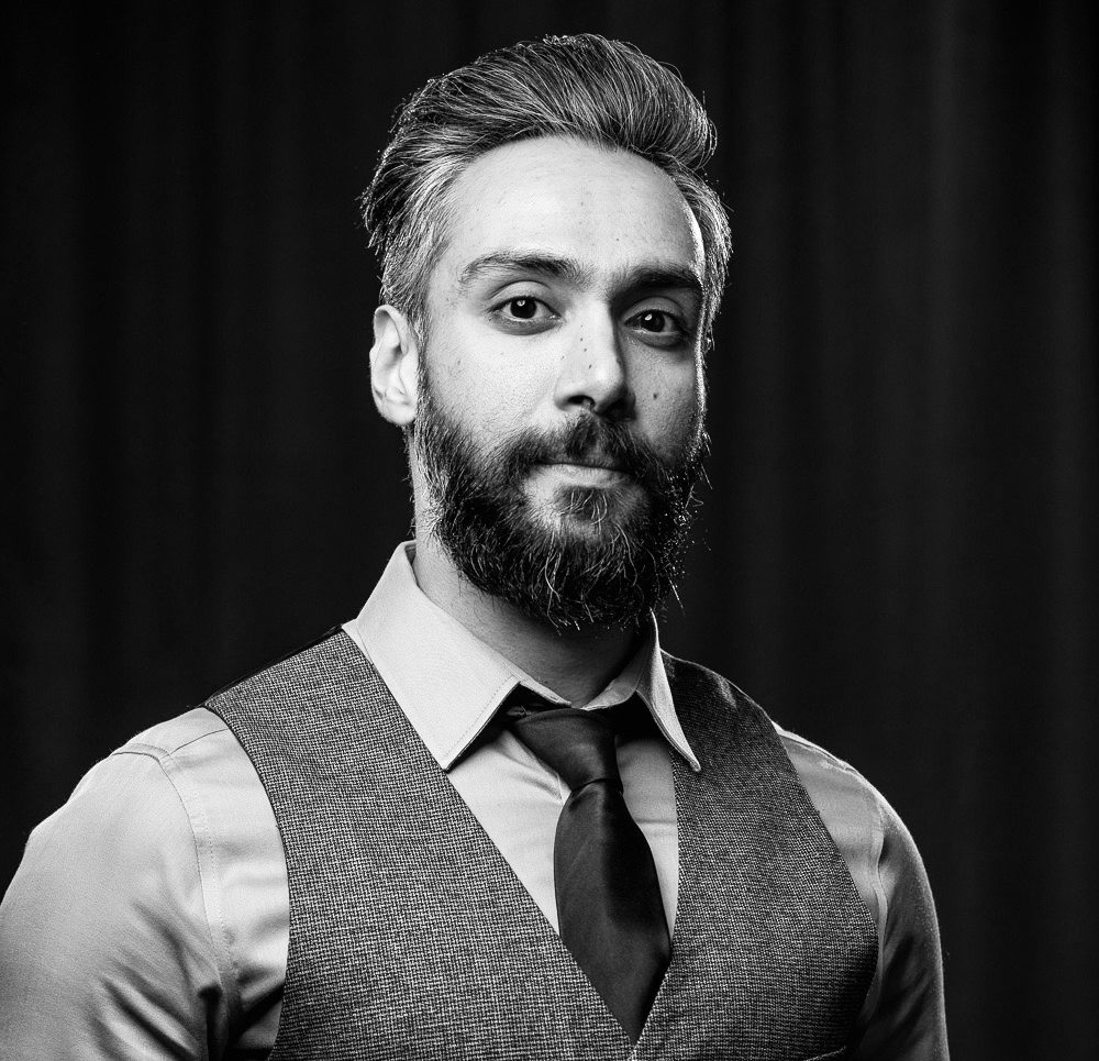 A black and white of a man