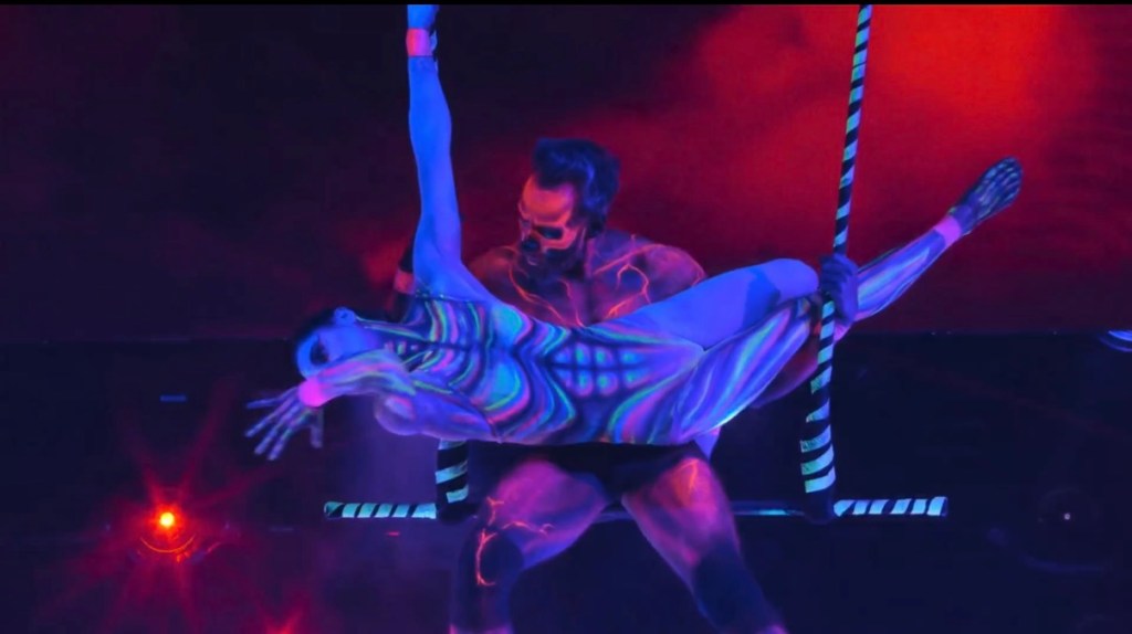 A duo trapeze performance