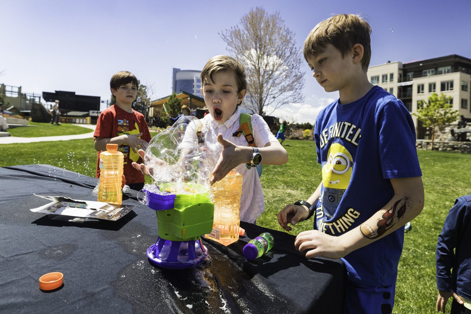 Kids play with bubbles at an event
