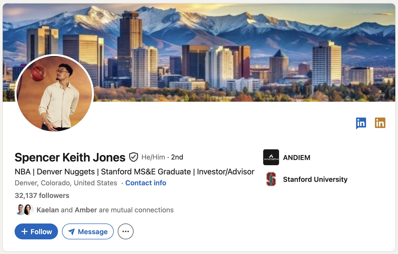 screenshot of NBA player Spencer Jones's linkedin page