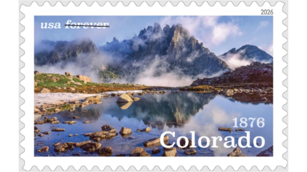 postal stamp with mountain