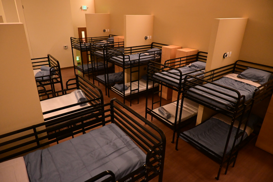 Beds inside the Lakewood Navigation Center. 