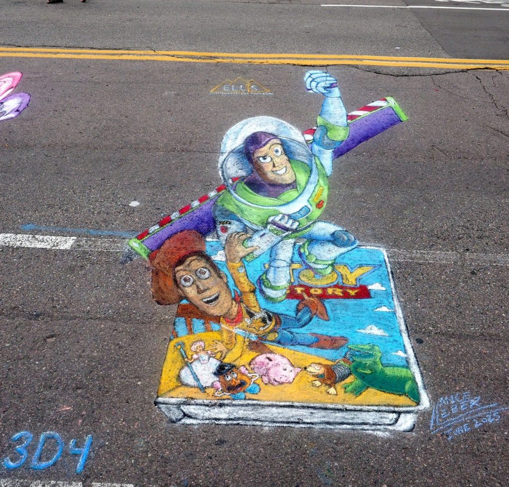A "Toy Story" chalk art piece