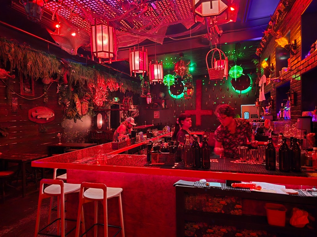 tiki bar with red lights