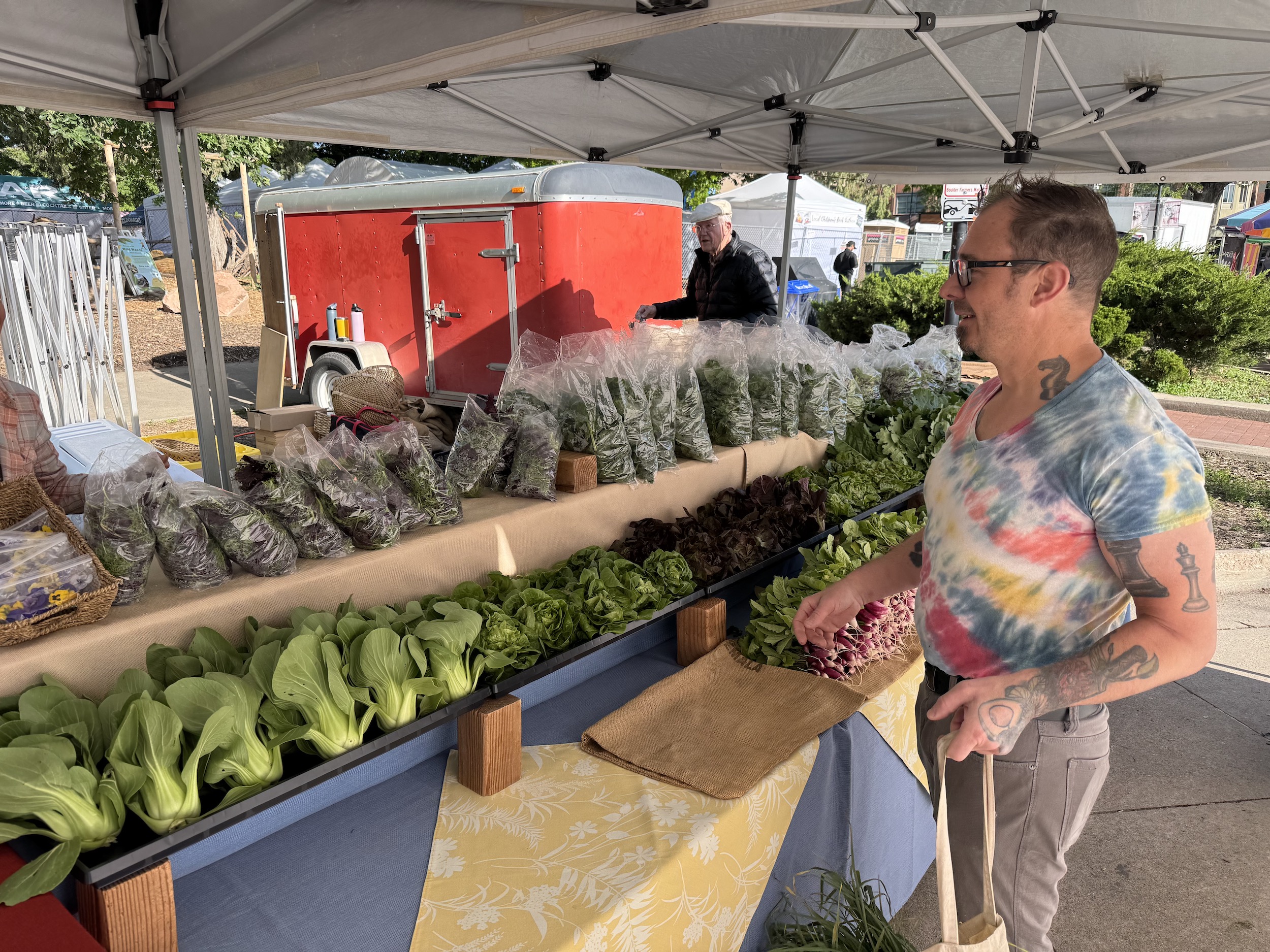 Potager chef/co-owner Paul Warthen shopping at the Boulder Farmers' Market