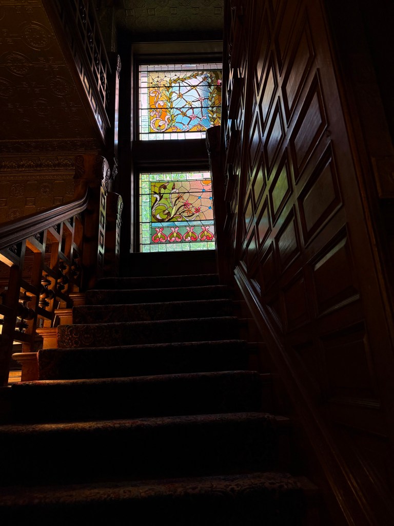 The stained glass window at the Molly Brown House Museum.