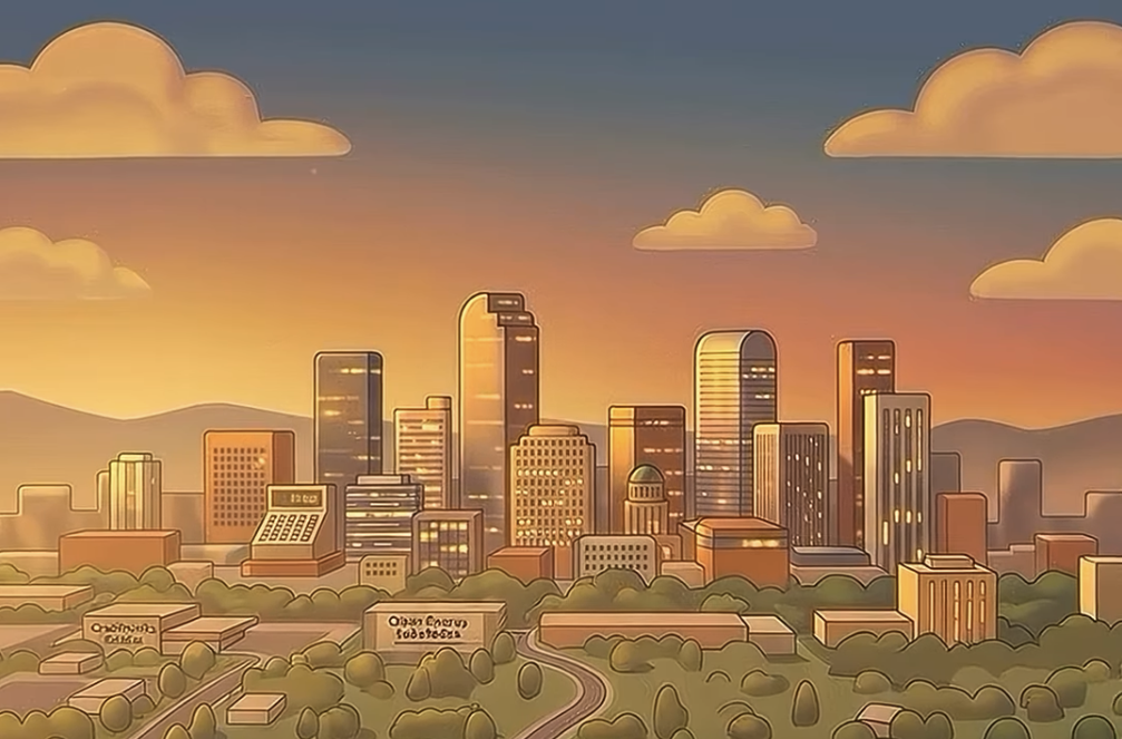 An AI-generated image of the Denver skyline with several errors