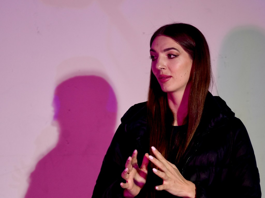 A woman onstage