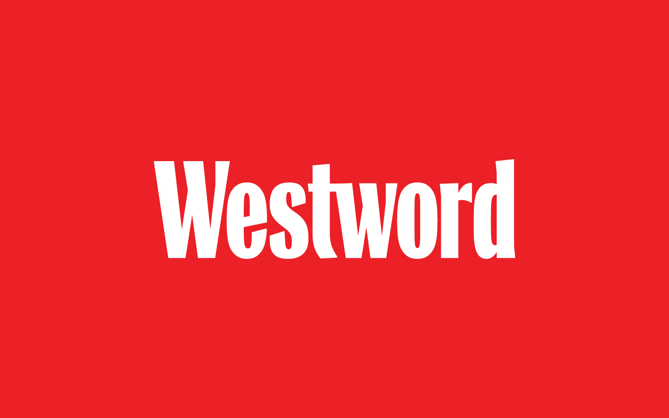 The white Westword logo on a red background.