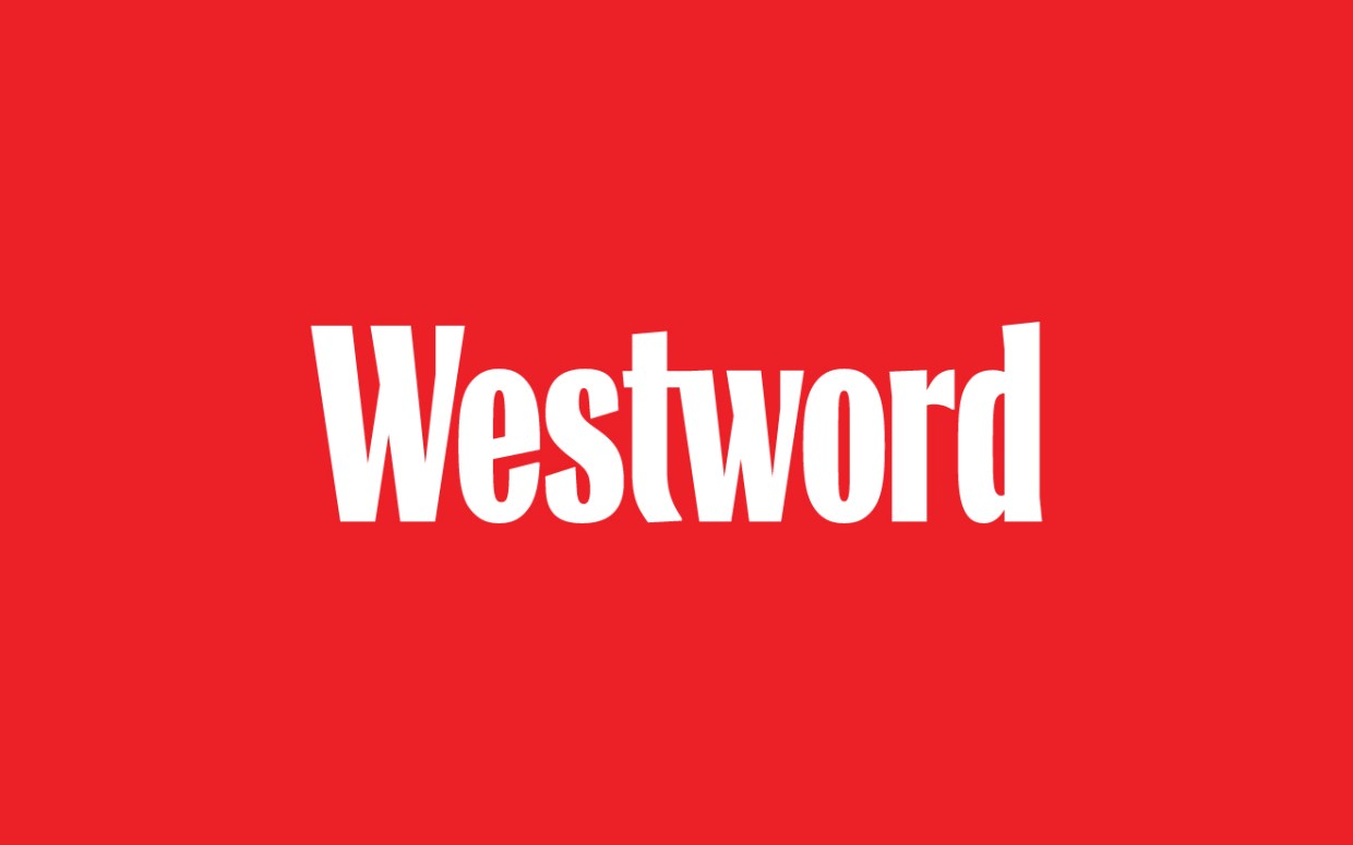 The white Westword logo on a red background.