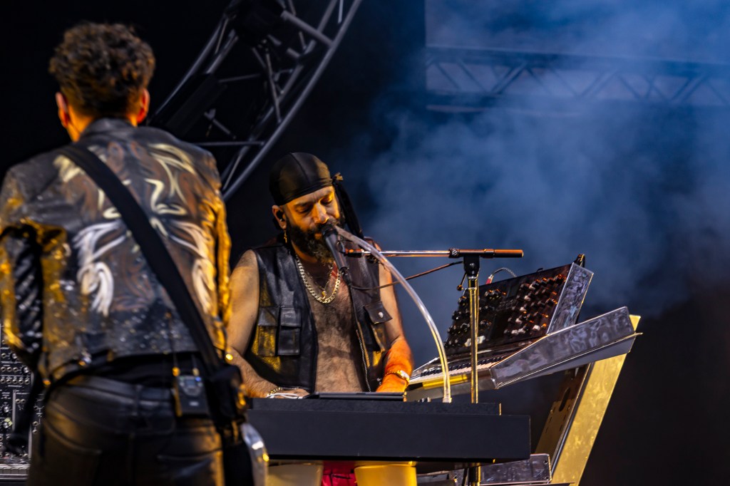 Chromeo performs on stage at Red Rocks on June 1.